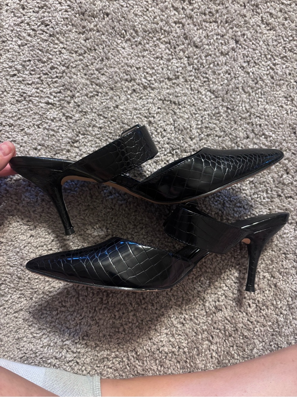 NY&C Women's US 10 Black Animal Print Pointed Toe Slingback Buckle Heels - Picture 5 of 6